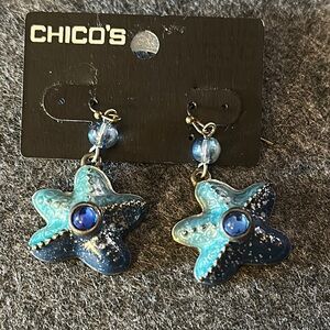 New Chico's Ocean Blue Starfish Dangle Pierced Earrings